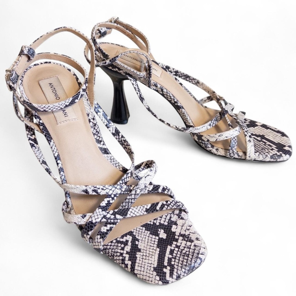 Black and Cream Snakeskin Strappy Heels